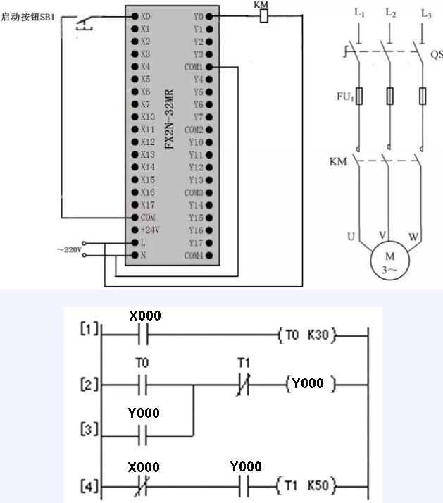 1641785196107552.png 定时控制的PLC线路与梯形图.png